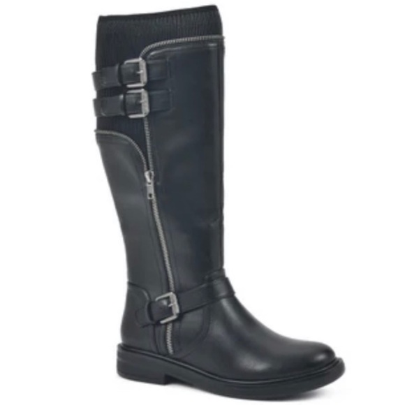 WHITE MOUNTAIN 👢 16” KNEE-HIGH FAUX BLACK LEATHER ZIPPER RANGER BOOTS Women’s 11 - Picture 1 of 10